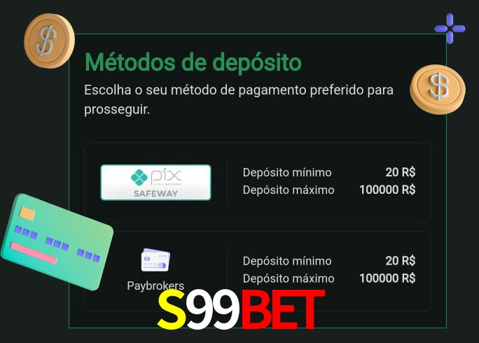 O cassino S99Bet oferece uma grande variedade de métodos de pagamento